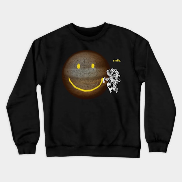 Big smiley face on the moon tagged by Spaceman Crewneck Sweatshirt by BOEC Gear